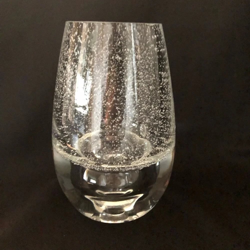 Crystal Hand Blown & Shaped Vase Clear Bubbles Made in Poland
